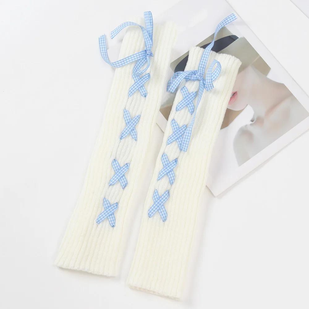 Women Knitted Arm Warmers Long Fingerless Gloves Winter Gothic Lolita Sweet Arm Sleeve Girls Y2K Classic Soft Mitten