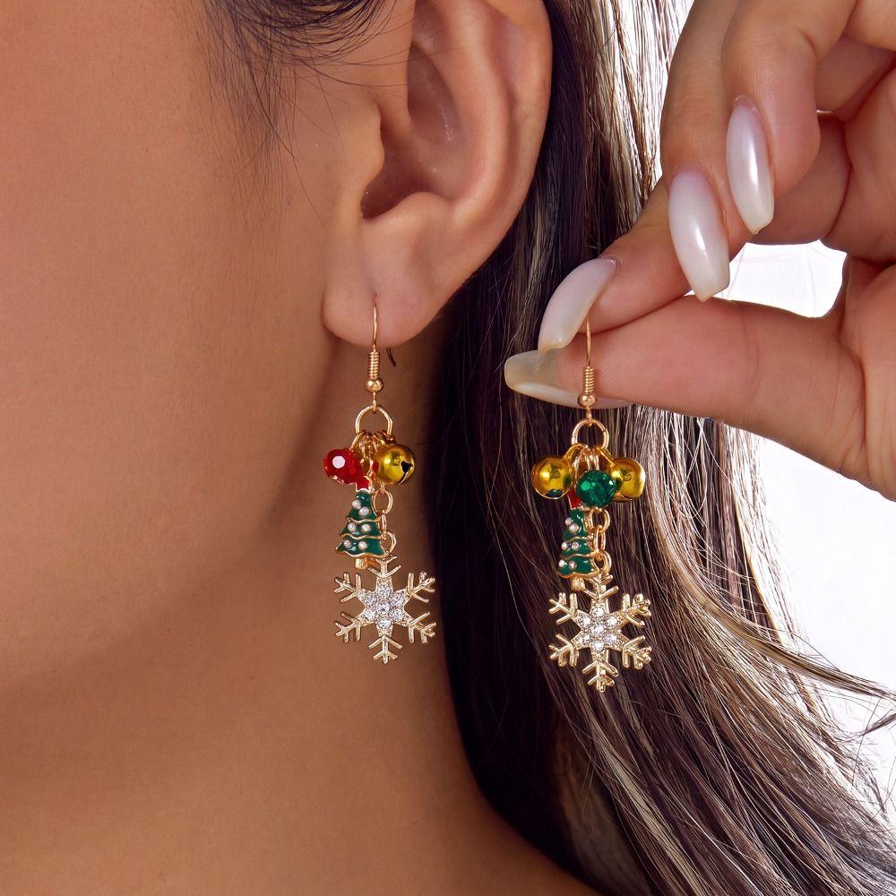 Bell Christmas Earrings Rhinestone Christmas Jewelry Sweet Xmas Drop Dangle Stud New Year