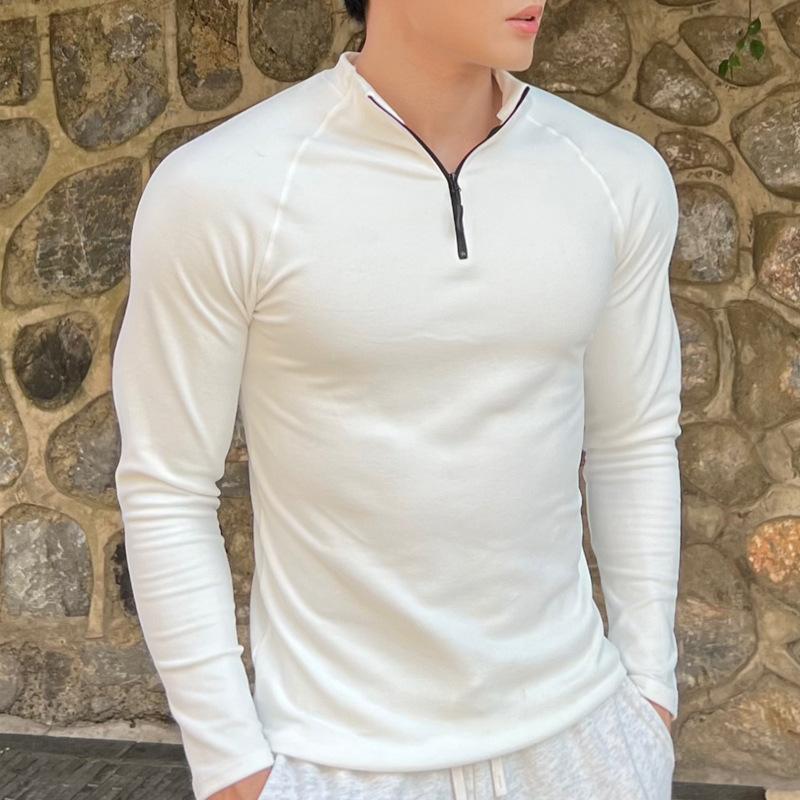 Slim-fit Half High Neck Zipper Fitness Men's Base Shirt Long Sleeve T-shirt