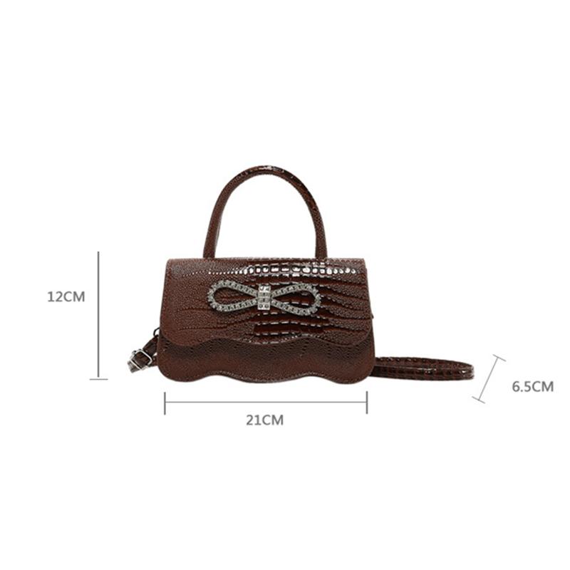 PU Leather Alligator Pattern Small Square Handbag Bow Design Women's Solid Color Fashion Shoulder Crossbody Bag AVE