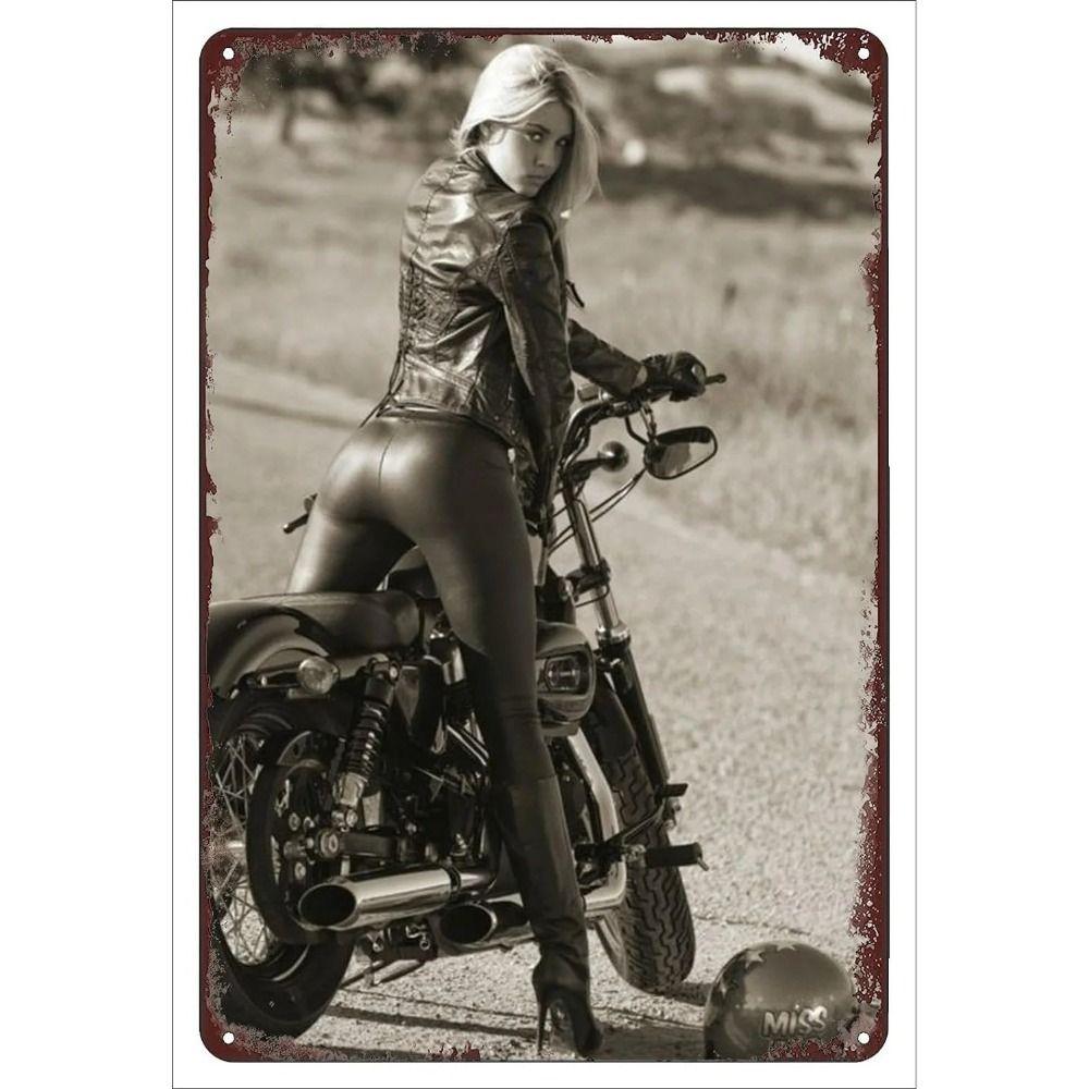 Retro Motorcycles & Beautiful Women Metal Tin Signs for Bar Cafe Living Room Walls