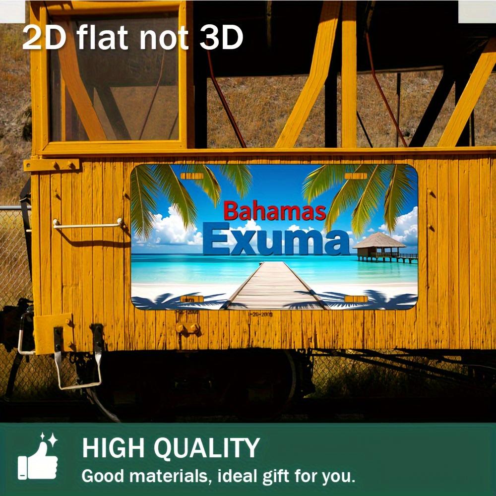 

D Flat Printing Bahamas Exuma with Tropical Beach Palm Tree Illustration Aluminum Tin Painting License Plate Style Caribbe 15x30cm(5.9x7.8inch)