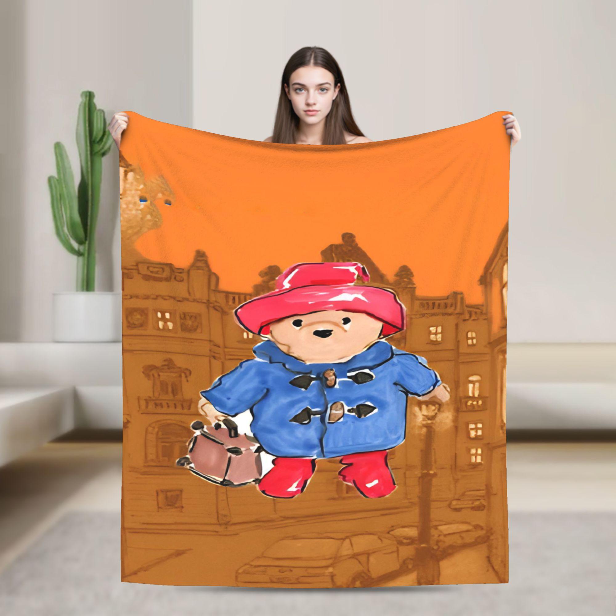 

Paddington Bear Retro Portrait Suitcase Print Warm Soft Blanket Plush Bedding Throws Couch Chair Flannel Bedspread Bed Cover 75x90cm