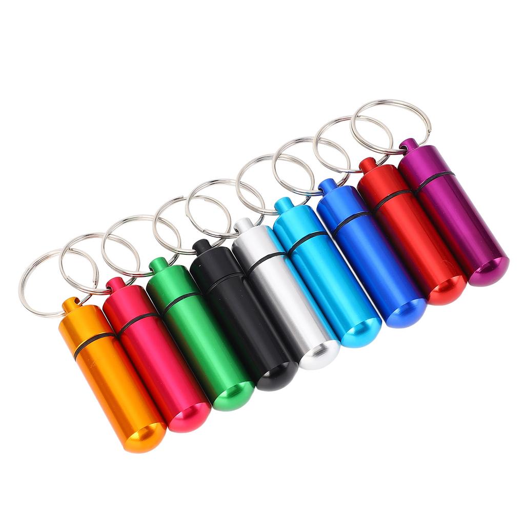 9pcs Holder, Aluminium Box Case with Keychain, Water Proof Medicine Holder for Outdoor Storage