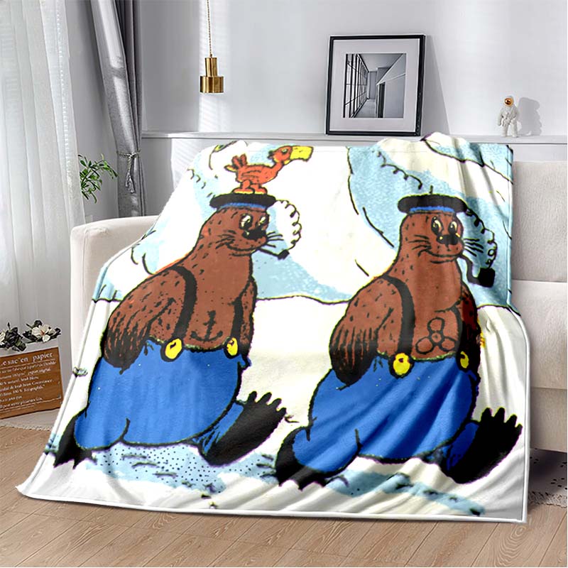 Miś Uszatek Brown Bear Red Polka Dot Overalls Soft Flannel Throw Blanket Background Warm Sofa Bed Decor Cover For Cartoon Fans