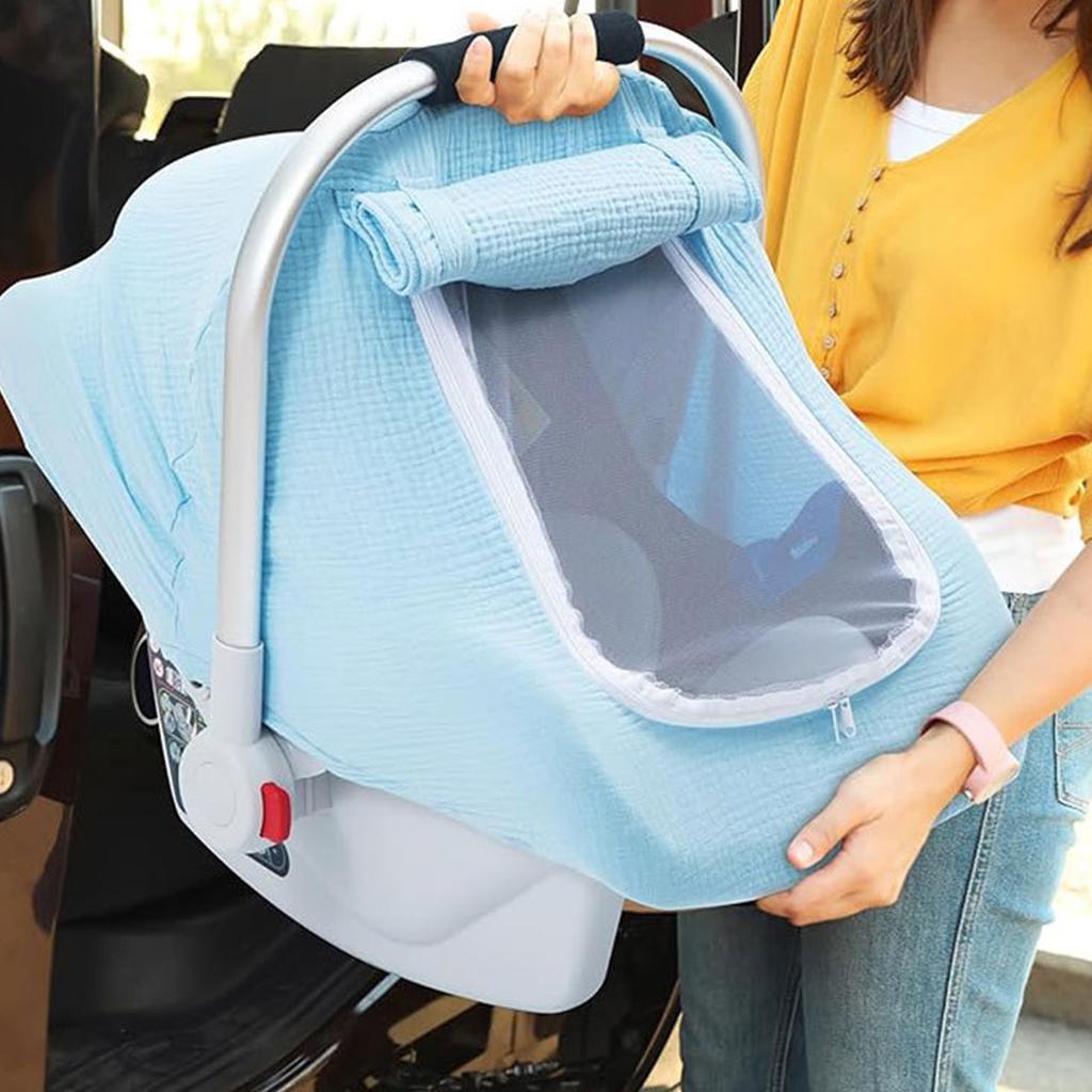 Infant Car Seat Canopy with Breathable Window Baby Strollers Cover for Boys and Girls Windproof Basket Sunshade