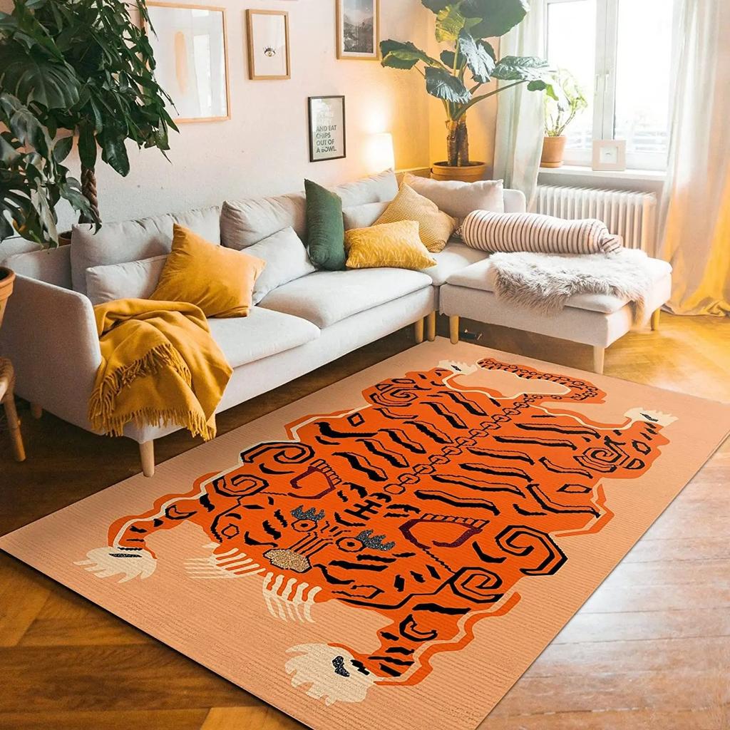 Tiger Konstnärligt Mönster Stor Matta för Hem Vardagsrum Sovrum Soffa Dörrmatta Dekor Barnlek Mattor Matta Halkfri Golvmatta