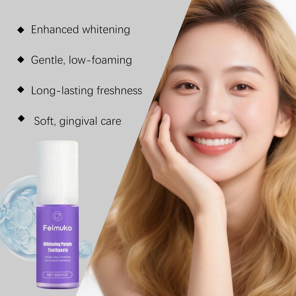 Purple Bleaching Toothpaste Teeth Color Correction Deep Cleaning Stain-Lifting Gum-Nourishing Care Enamel-Repairing Formula