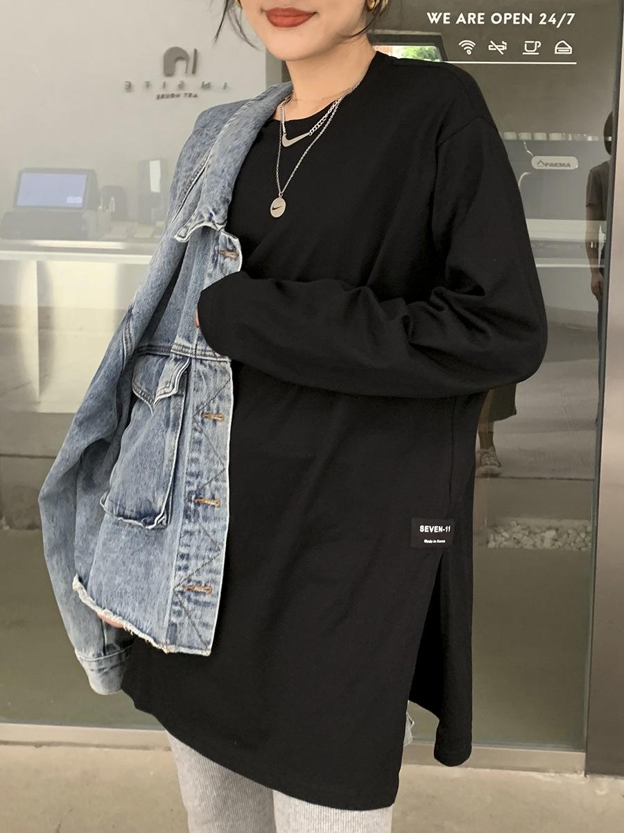 

Женская однотонная футболка с длинными рукавами и разрезом, корейская весна-осень, женские повседневные свободные топы, белые рубашки M