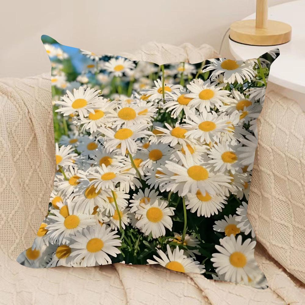 Flower Daisy Cushion Cover Soft Plush Fabric Double-Sided Printed Sofa Cushion Cover for All Seasons Home Decor Gift