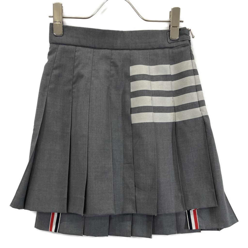 THOM BROWNE FGC402V-06146 Gray Plain Weave 4-Bar Pleated Mini Skirt Skirt 34 grayUsed