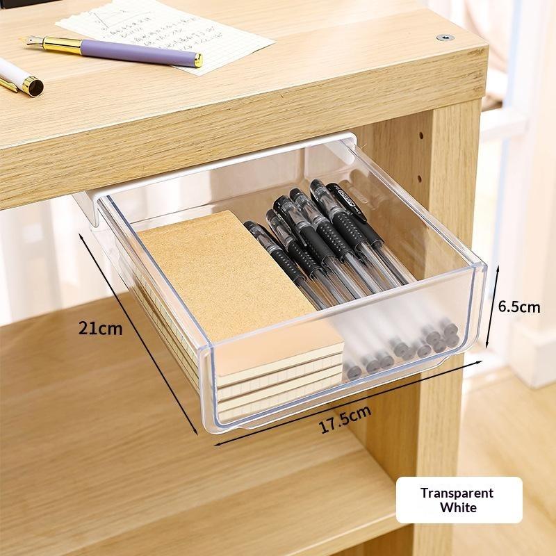 Transparent Under Desk Drawer Organizer Self Adhesive Heavy Duty Large Capacity Storage Box for Home Office Desk Use