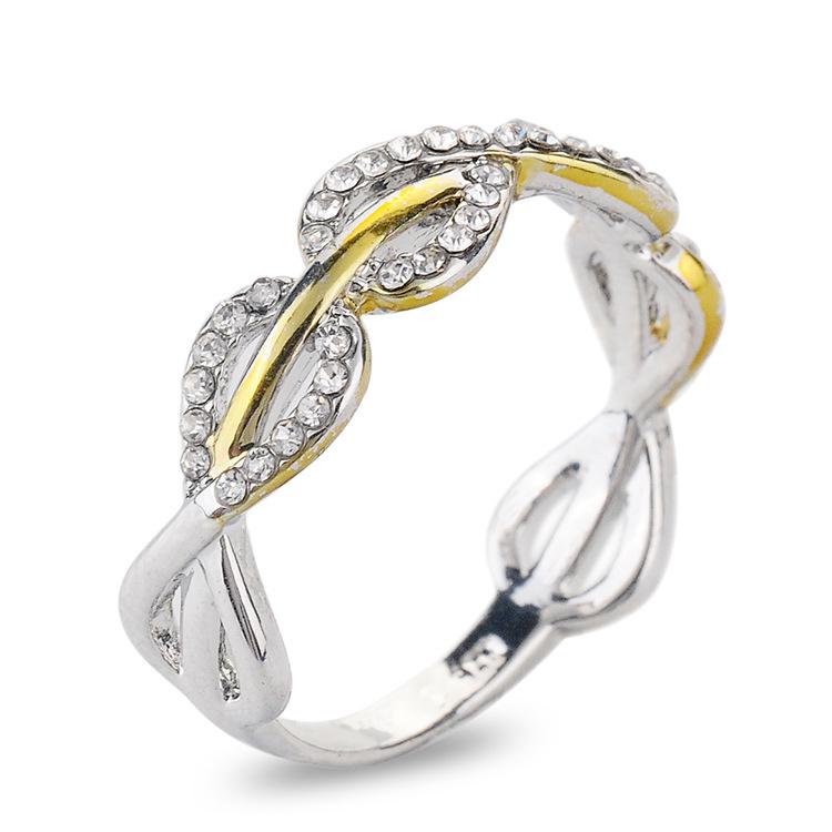 European-American Fashion Rhinestone Cross Ring with Two-Color Inlay Size 6