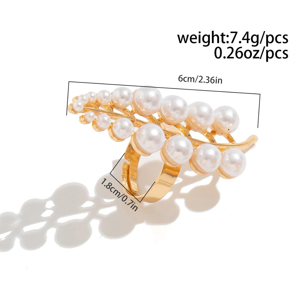 Design Sense Ins Style Hollow Flower Open Ring, Personalized Starfish Imitation Pearl Feather Ring for Women