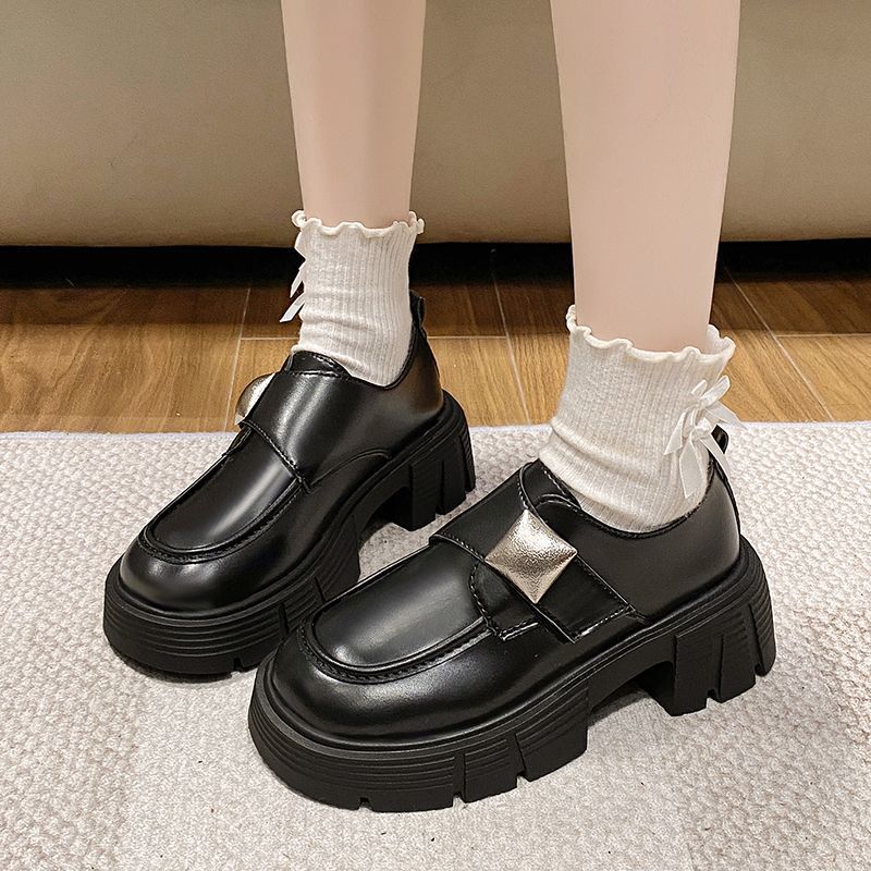 Retro British Style Black Single Shoes Loafer Shoes Spring and Autumn 2025 New Muffin Thick Sole Heightening Small Leather Shoes Women
