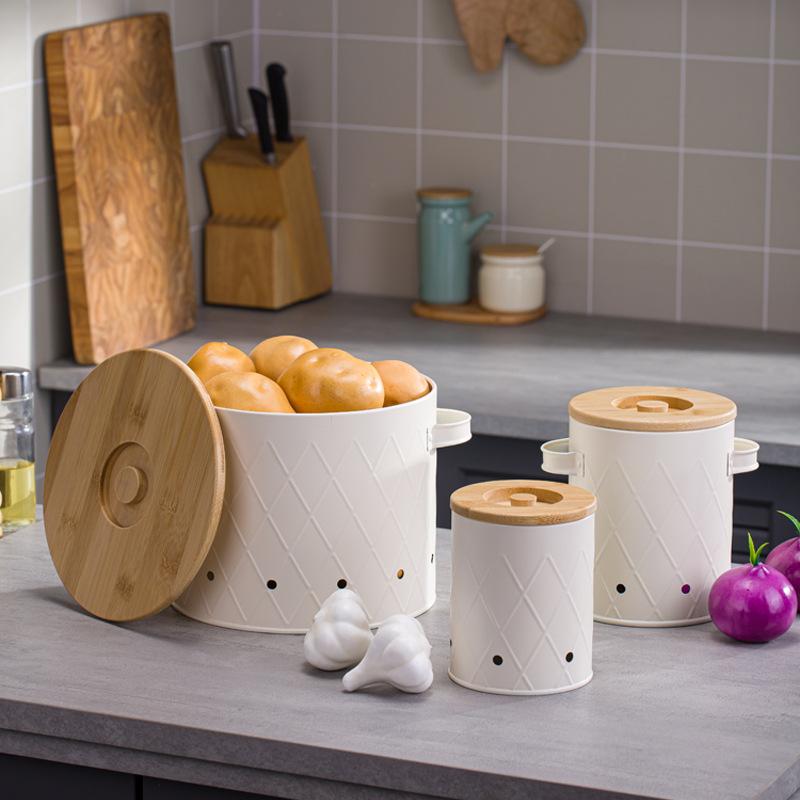 

Beige vegetables dark jar potato onion garlic breathable storage box stackable potato storage bucket