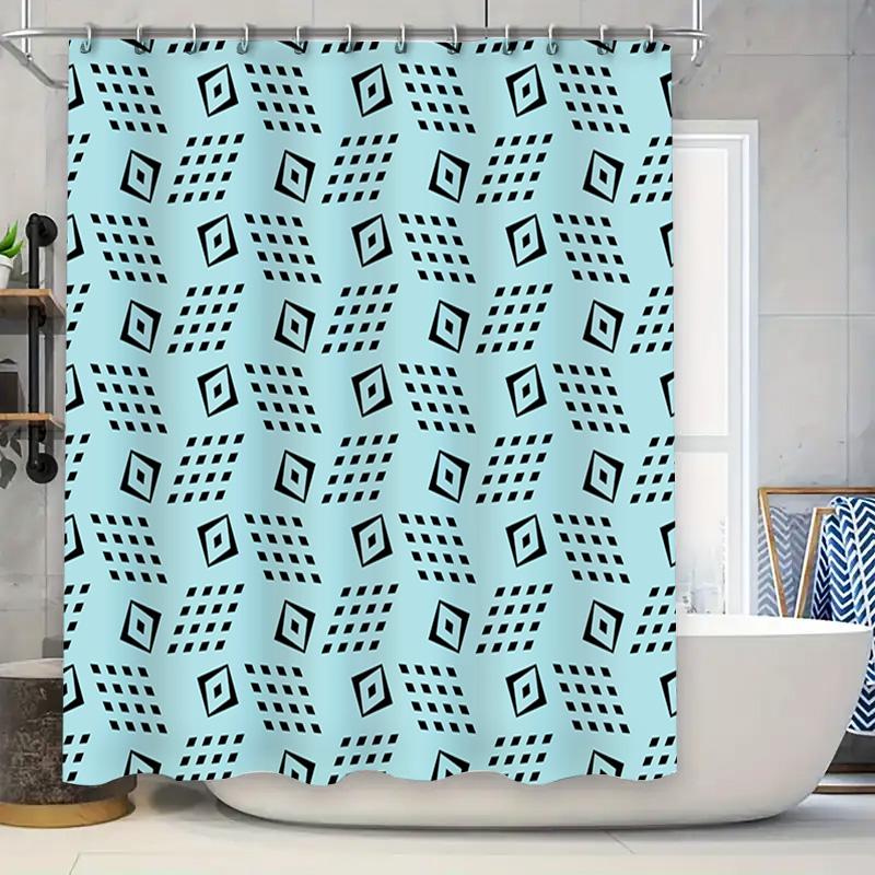 

Blue Shower Curtain With Black Geometric Pattern For Bathroom Decor Modern Bathtub Liner Easy Install And Washable Home Improvem W60H190(CM)-1 Pcs