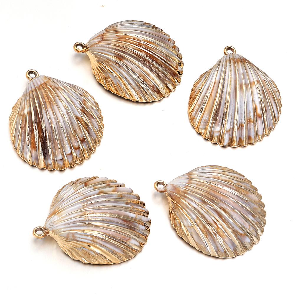 5-10pcs/lot Shell Shaped Acrylic Pendant Gold Plated Conch Scallop Charms Beads For DIY Fashion Keychain Necklace Accessories