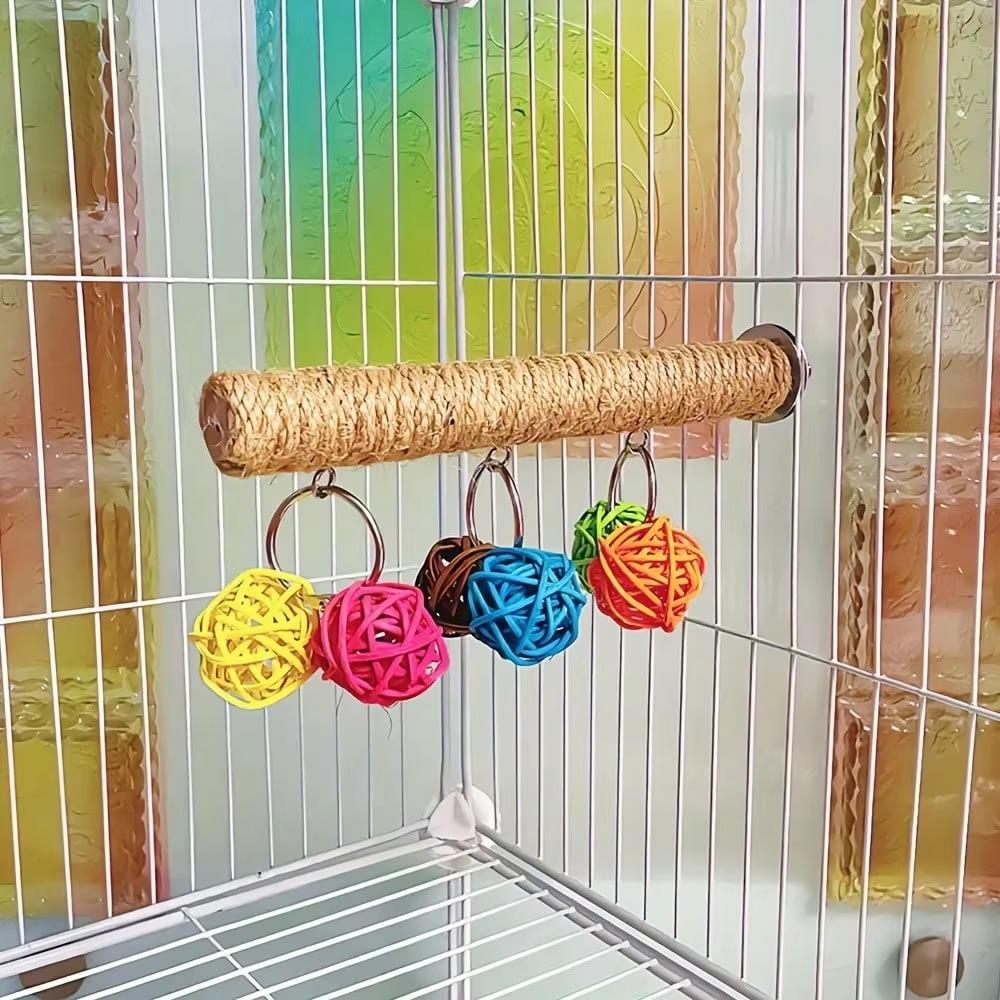 New Grinding Claw Parrot Rope Pole Standing Rod Colored Ball Mouth Chew Cage Accessories Pet Bird