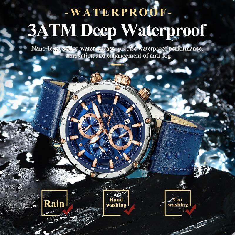 POEDAGAR Business Man Watch Waterproof Luminous Chronograph Date Original Watches for Men Leather Luxury Quartz Wristwatch
