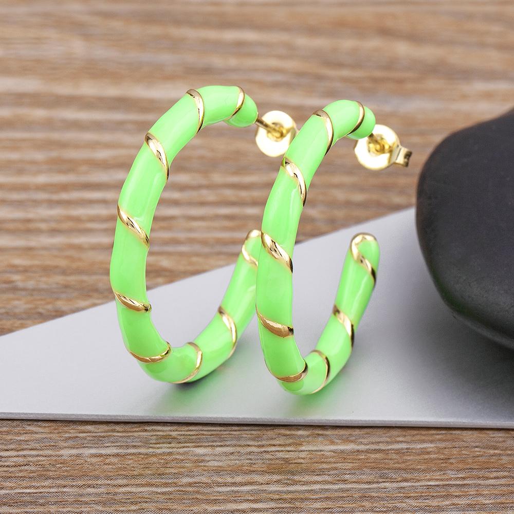 Nidin New Trendy 5 Candy Colors Threaded Strip Pendant Earrings Enamel Oil Dripping Women Elegant Retro Party Jewelry Gifts