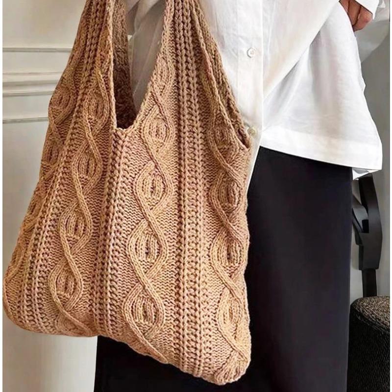 Shopping Bag 5 Colors Ladies Handbag Handmade Wool Knitting Bag Wool Vintage Knitting Bag For Beach Daily Work Party