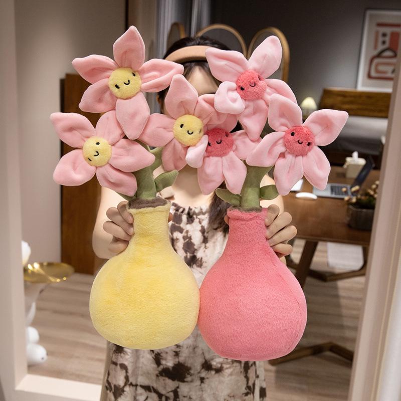 Girl's Heart Pink Peach Blossom Doll Plush Toy Doll Vase Throw Pillow Home Living Room Decoration Doll