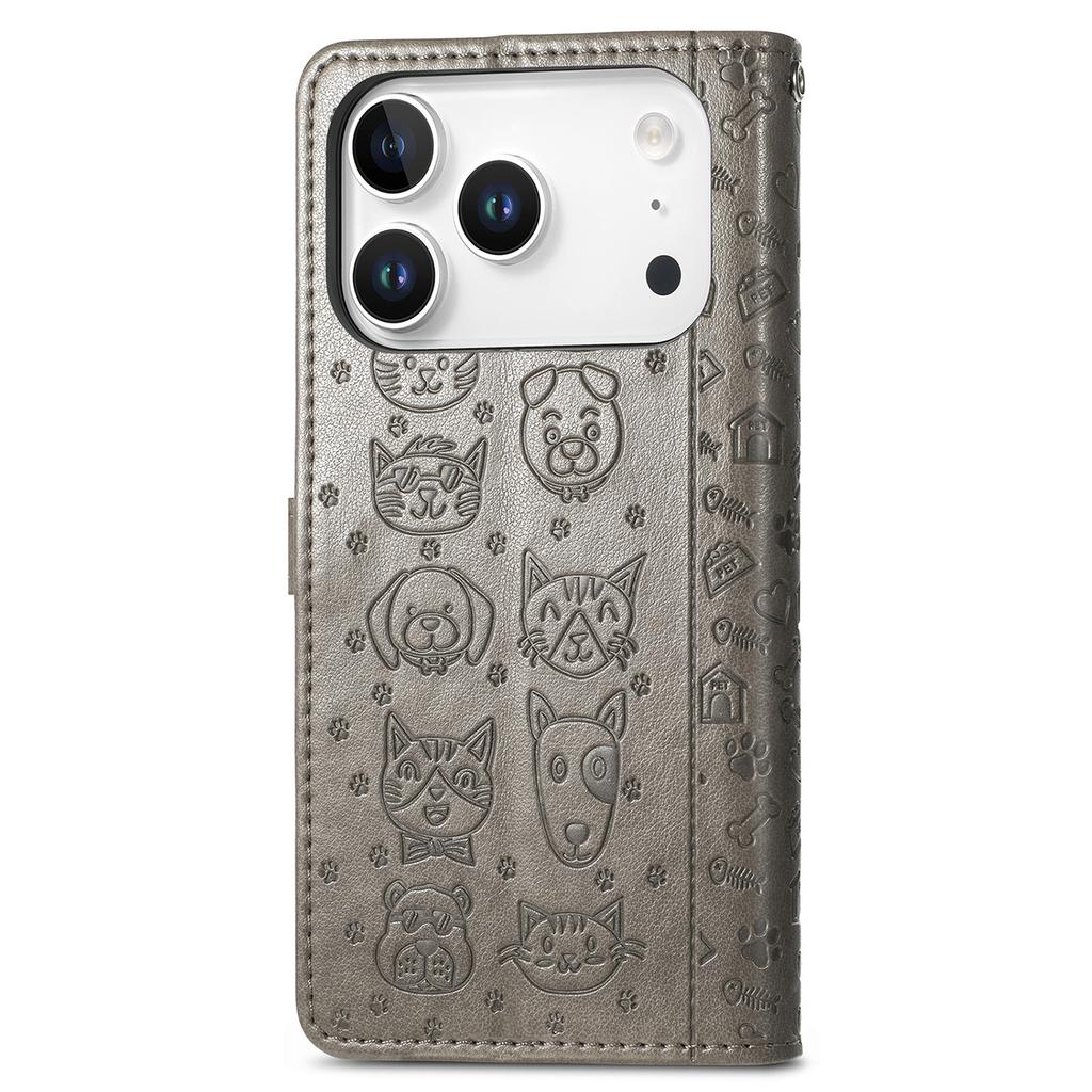 For iPhone 17 Pro Max Case Flip Wallet Leather Phone Cover with Cute Cat Dog Pattern
