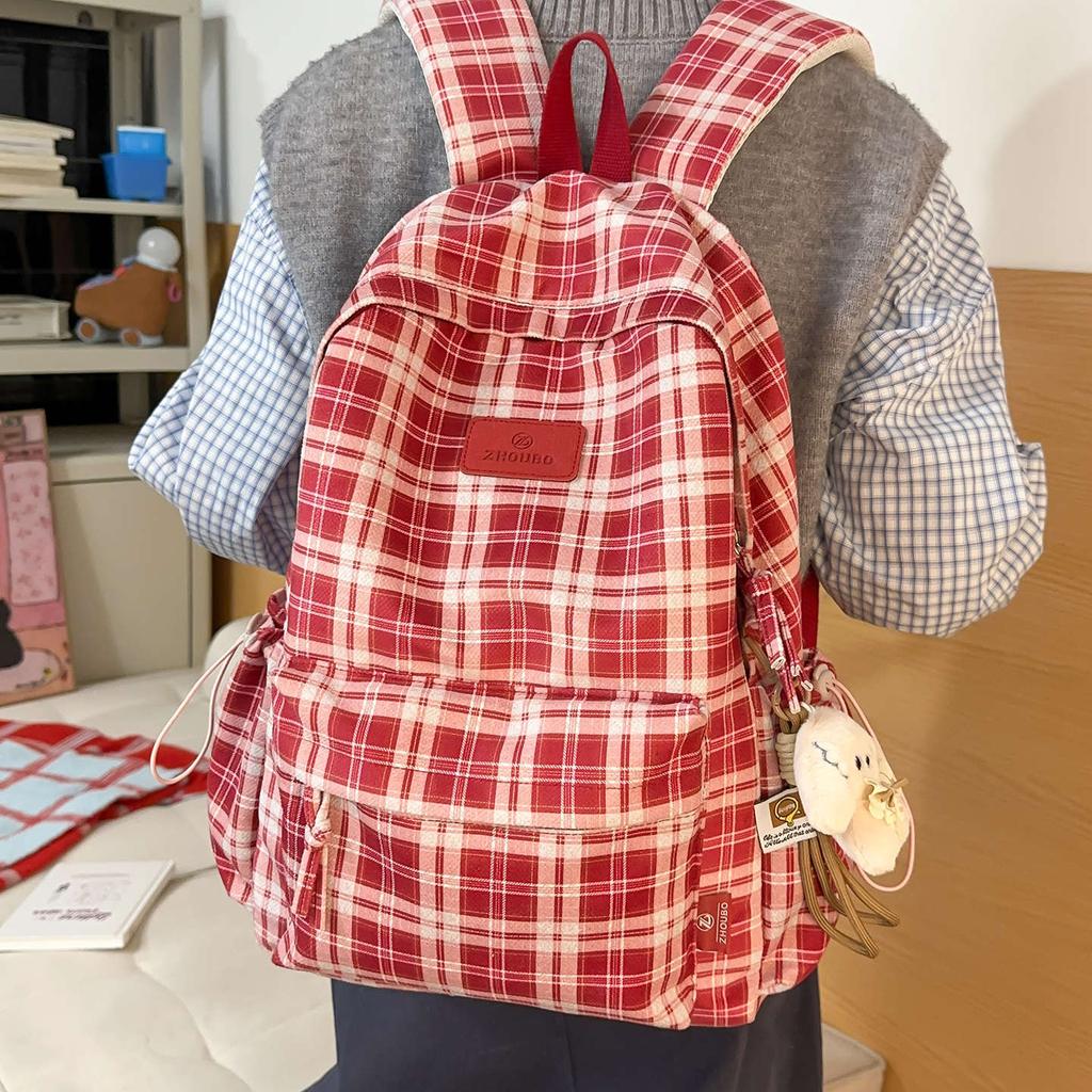 Schoolbag Vintage Versatile Plaid School Bag Junior High School Large Capacity College Student Class Commuter Backpack Travel Lightweight
