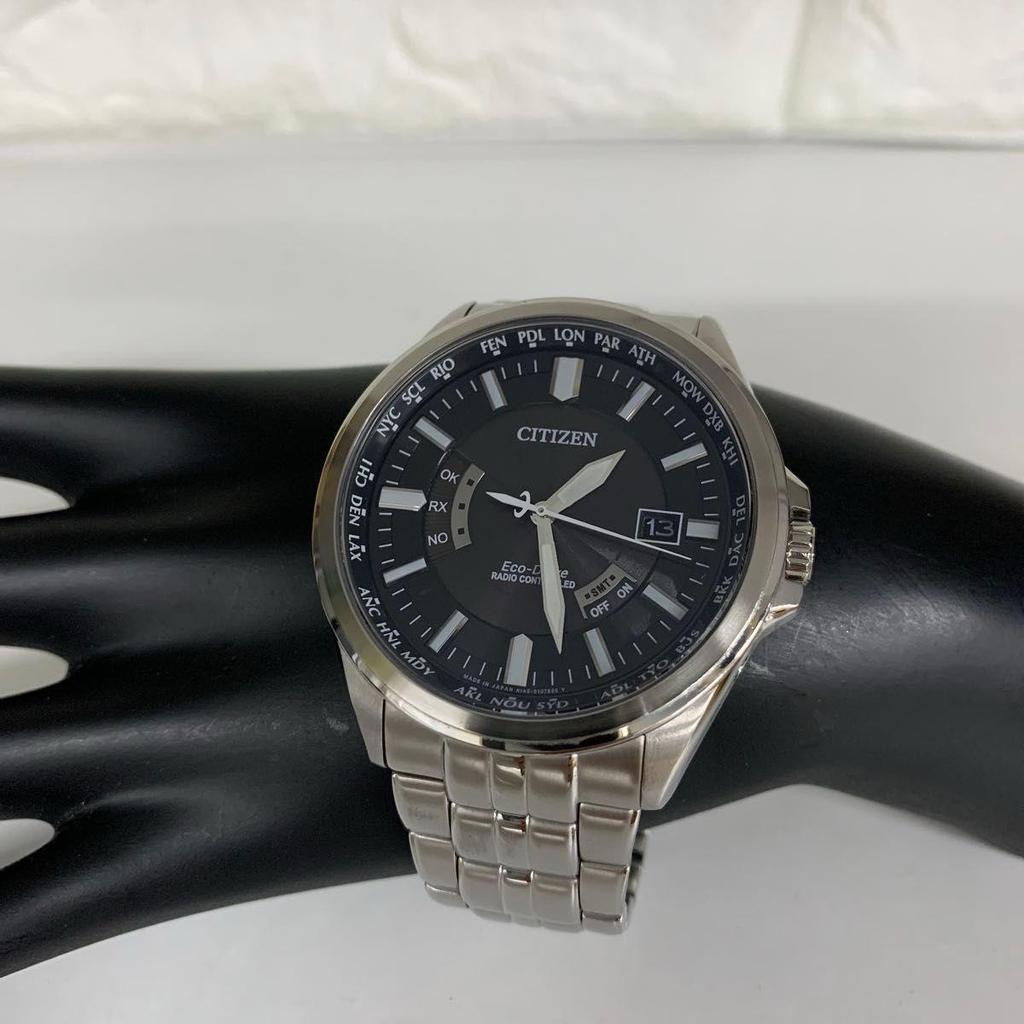 Used CITIZEN Citizen Atessa Eco Drive Radio Watch Men's Watch Black Dial Working Good Condition