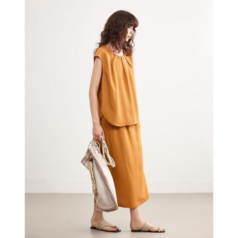 Women's Lycra Tencel Linen Blend Sleeveless Skirt Set