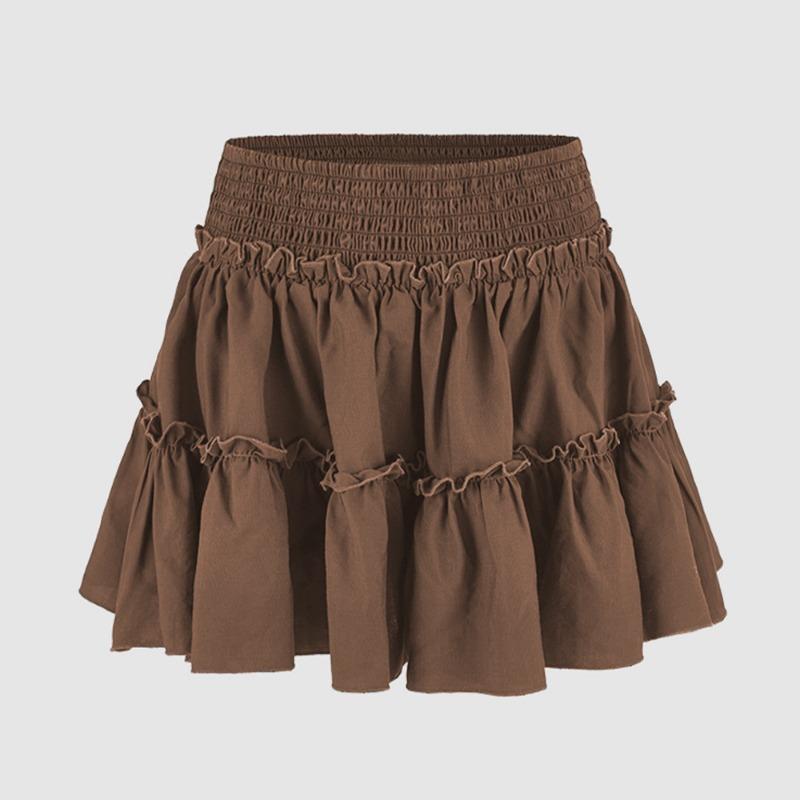 

Fashionable high-quality summer high-waist elastic pants lined with A-line short skirt XL коричневий