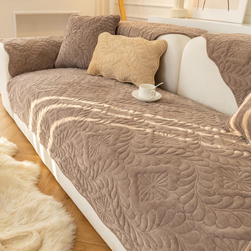 Sofa Cushion Plush Non-Slip Simple Modern Entry Lux Style Leather Cushion Thickened Four Seasons Fleece-lined Sofa Cover Thickened