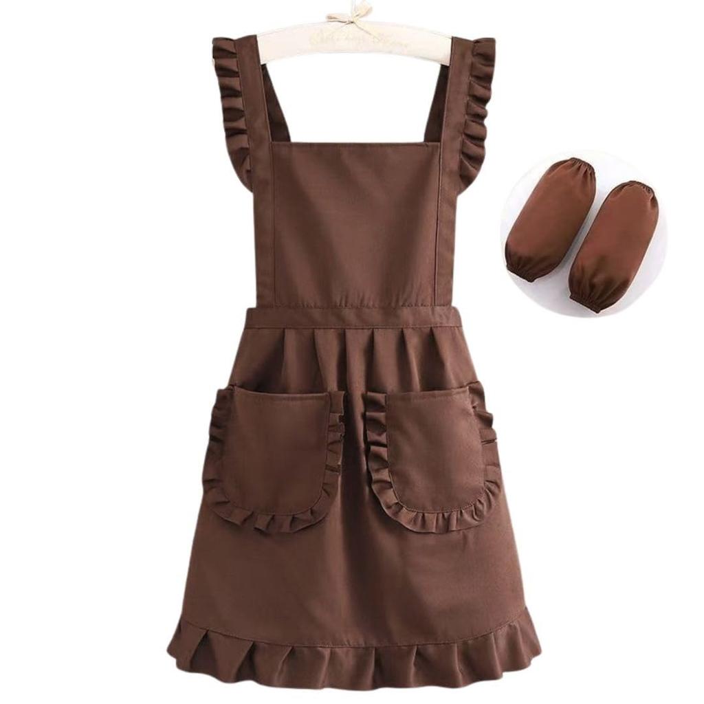 Fun Makeup Women's Stylish Salon Apron with Arm Covers, SP220 (Brown)