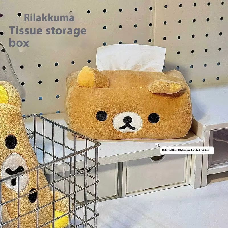 Cartoon Cute Rilakkuma Bear Plush Tissue Box Holder Easy Pull Paper Towel Organizer Storage For Girl Home Decoration Toys Gifts