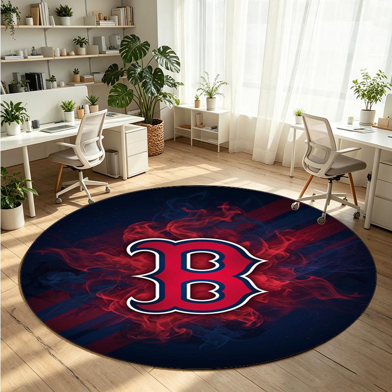 Boston Red Sox Printed Round Crystal Velvet Rug Soft Non Slip Floor Carpet For Bedroom Holiday Gift