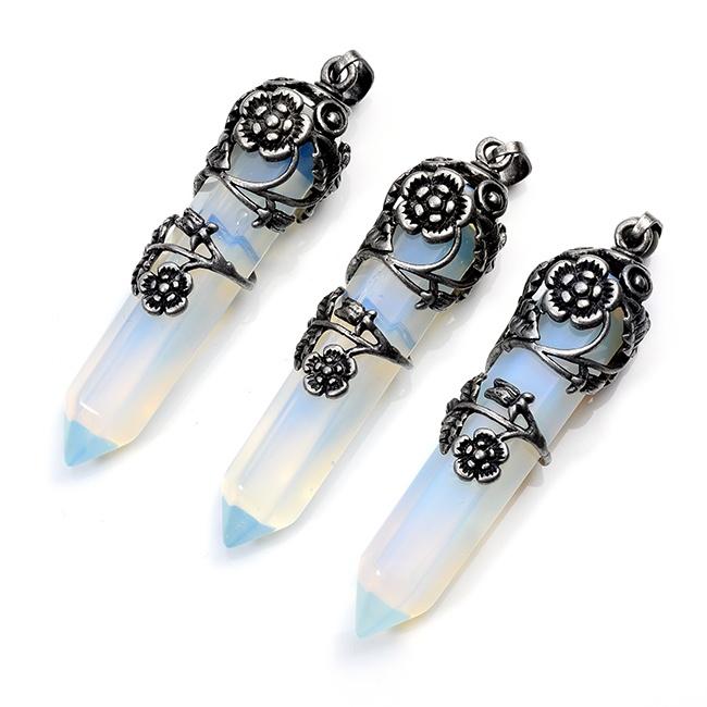 Mode natürliche Kristall sechseckige Säule Vintage Legierung Rose Anhänger Amethyst Kristall Halskette