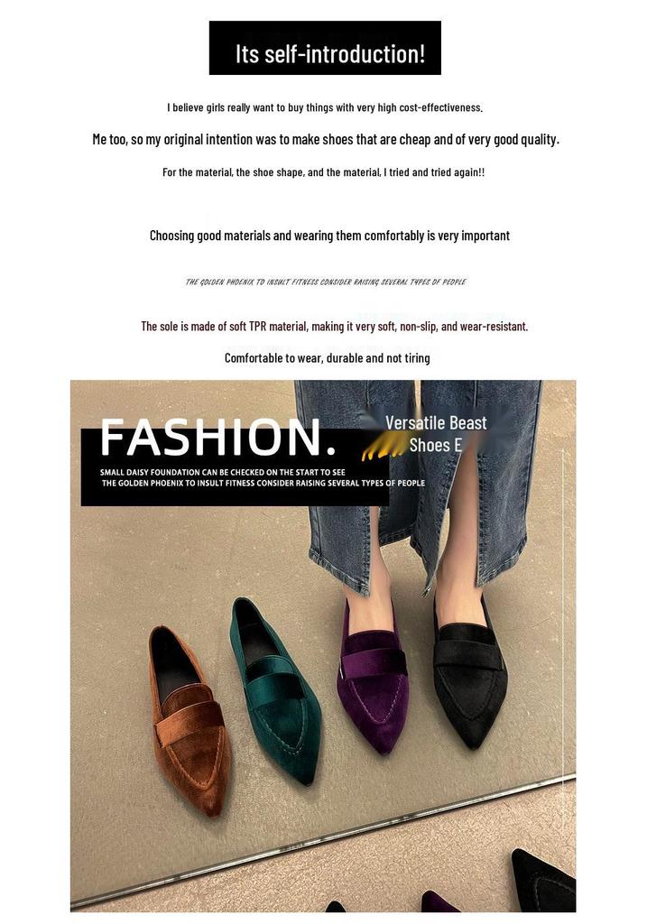2025 Korean Style Pointed Toe Square Heel Slip-on Women's Fashion Flats
