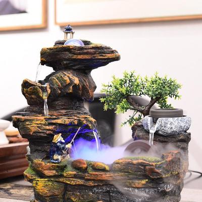 Feng Shui Water Fountain: Chinese Rockery with Bridge and Stone Landscaping for Living Room or Entrance