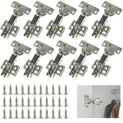 10Pcs Cupboard Hinges Full Overlay Mute Cabinet Door Hinges Set Cold Rolled Steel Soft Close Hinges 95°-105° Opening Angle.