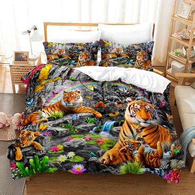 Tiger-Bettbezug-Set, 3D-See-Regenbogen-Bettwäscheset, bedrucktes Wildtier, volle King-Size-Größe für Kinder, Jungen und Mädchen, Bettdeckenbezug aus Polyester