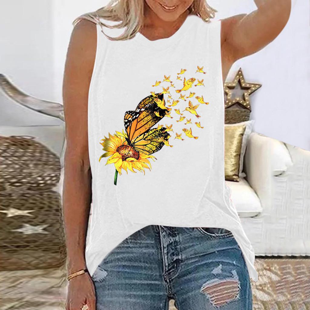 Women Summer Printing Sleeveless Shirt Casual Tank Tunic Tops Blouse