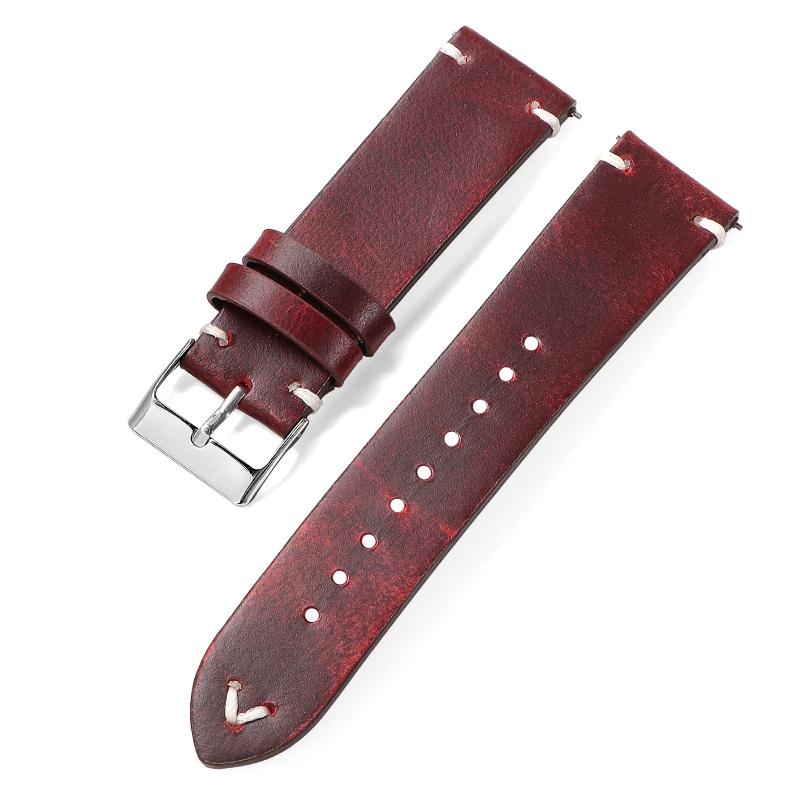 Retro Oil Wax Genuine Calfskin Watch Band Quick Release Handmade Stitching Leather Watch Strap 18mm 20mm 22mm Watch Accessories