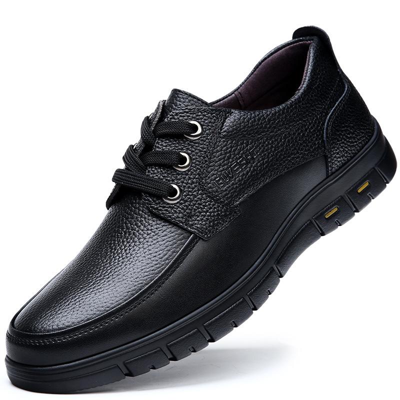 Soft Sole Lace-up Luxury Brand Middle-aged Old Man Dad Lightweight Loafers Shoes Men Genuine Leather Casual Shoes