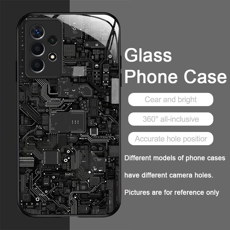 Creative Mechanical Circuit Board Pattern Glass Phone Case for Samsung Galaxy S25 Ultra S24 S23 Plus S22 S21 S20 FE A56 5G Cover