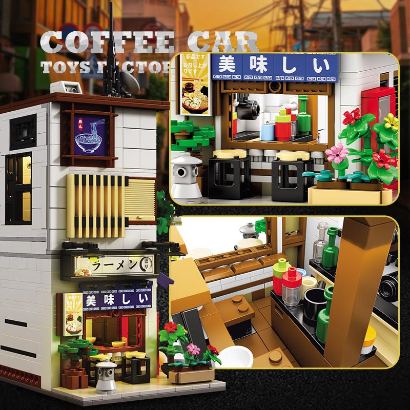 Non-Toxic New City Japanese Style Store Building Blocks Led Playroom Moc Bricks Puzzle Toy Street View Shop Model Adult Birthday Gifts Diy