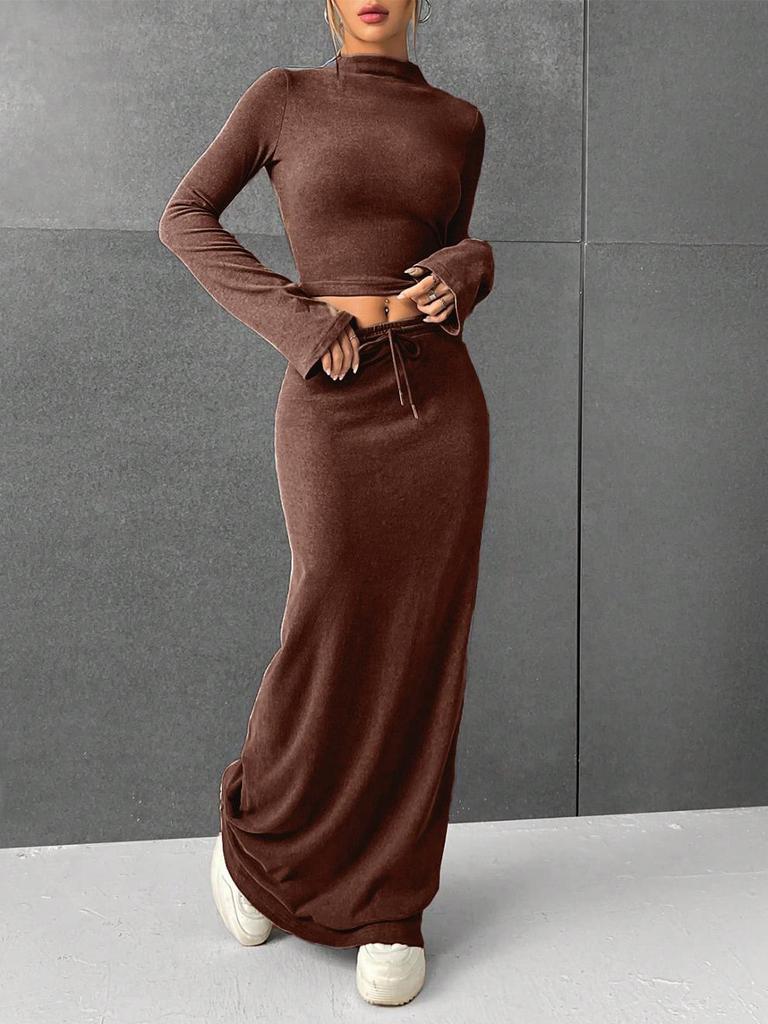 Women's Slimming Lace-up Long Dress Set - Solid Color for Autumn/Spring