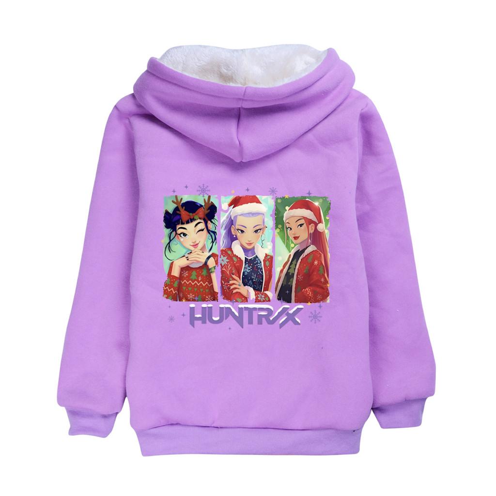 5093 Christmas Kids Girls Kpop Zoey Mira Rumi Print New Year Long Sleeves Velvet Warm Jacket