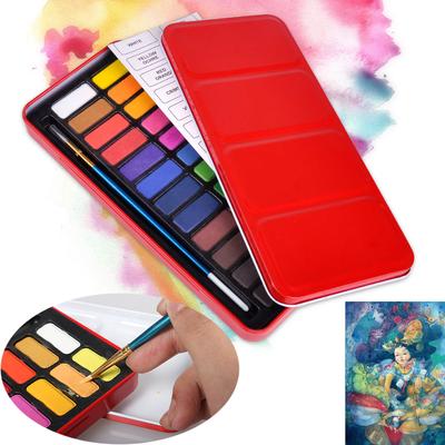 Nuovi 24 Colori Artista Pigmenti Solidi Acquerello Pastiglia Con Pennello Scatola di Metallo