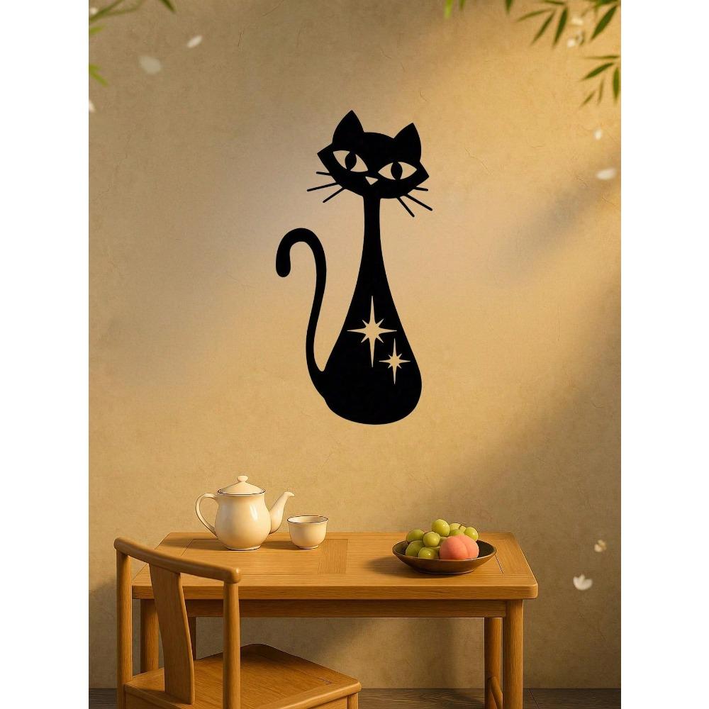Vintage Atomic Cat Metal Wall Art Mid Century Modern Iron Starburst Decor Living Room Office Cafe Gift